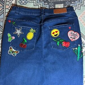 Peace Love World Denim Jeans with Patches Blue Jeans